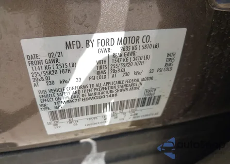 2021 Ford Explorer Limited from USA, damaged, VIN 1FMSK7FH9MGB01488